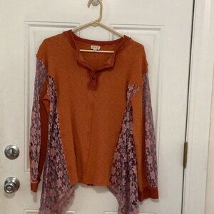 POL Orange and Purple Floral Blouse